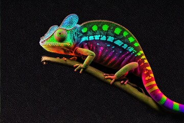 Color changing color gradient chameleon, strong neon glow in 8K created with generative ai technology