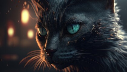 cursed cat digital art illustration, Generative AI