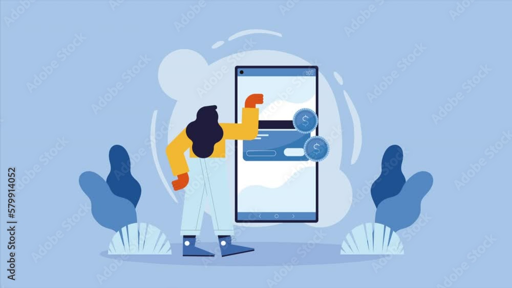 Poster smartphone with user and credit card animation