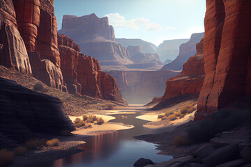 Beautiful canyon mountain landscape with a blue sky in the background, generative AI