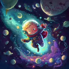 Obraz na płótnie Canvas Child astronaut among galaxies