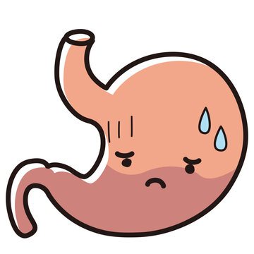 recommend clip art: 困った顔の胃のイラスト（キャラクター）胃炎、胃もたれ、不調など