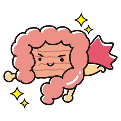 きれいで健康な腸のイラスト（大腸・小腸）ヒーローキャラクター