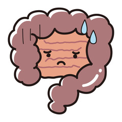 困った顔の不健康な腸のイラスト（虫垂炎、盲腸）キャラクター