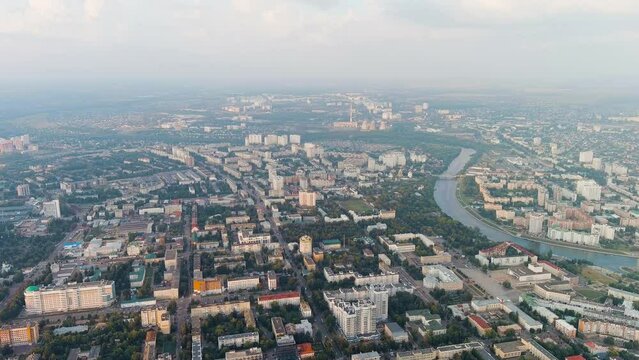 Oryol, Russia. View of the city from the air. Summer, Cloudy weather, Aerial View