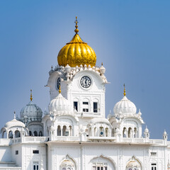 View of details of architecture inside Golden Temple (Harmandir Sahib) in Amritsar, Punjab, India, Famous indian sikh landmark, Golden Temple, the main sanctuary of Sikhs in Amritsar, India