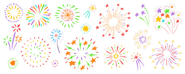 Children's drawing. Set with fireworks.