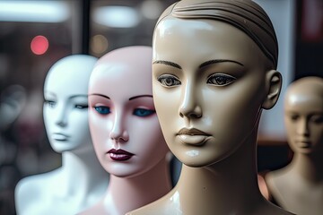 Focused Female Mannequin Heads. Photo generative AI
