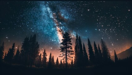 The magic of a starry night unsplash sunset in the forest  Generative AI