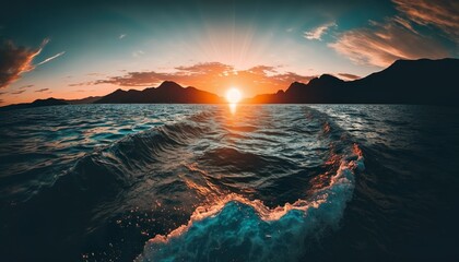 Sunrise over the ocean unsplash  Generative AI