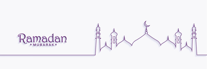 Naklejka premium Greetings of Holy Month Ramadan Kareem with Outline Mosque Illustration, Ramadan Greeting Card Banner Design for Website Ads, Promotion and Advertisement
