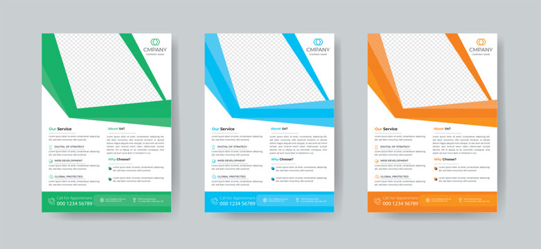 Business Flyer Template Layout with 3 Colorful Accents and Grayscale Image Masks	
