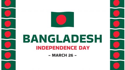Happy Bangladesh independence day animation with waving flag background. 26 march national day bangladesh. suitable for greeting card and bangladesh independence day celebrations