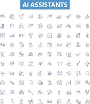 Ai assistants line icons, signs set. AI, assistants, assistants, Alexa, Siri, Cortana, Google, Home, Skyvi outline vector illustrations.