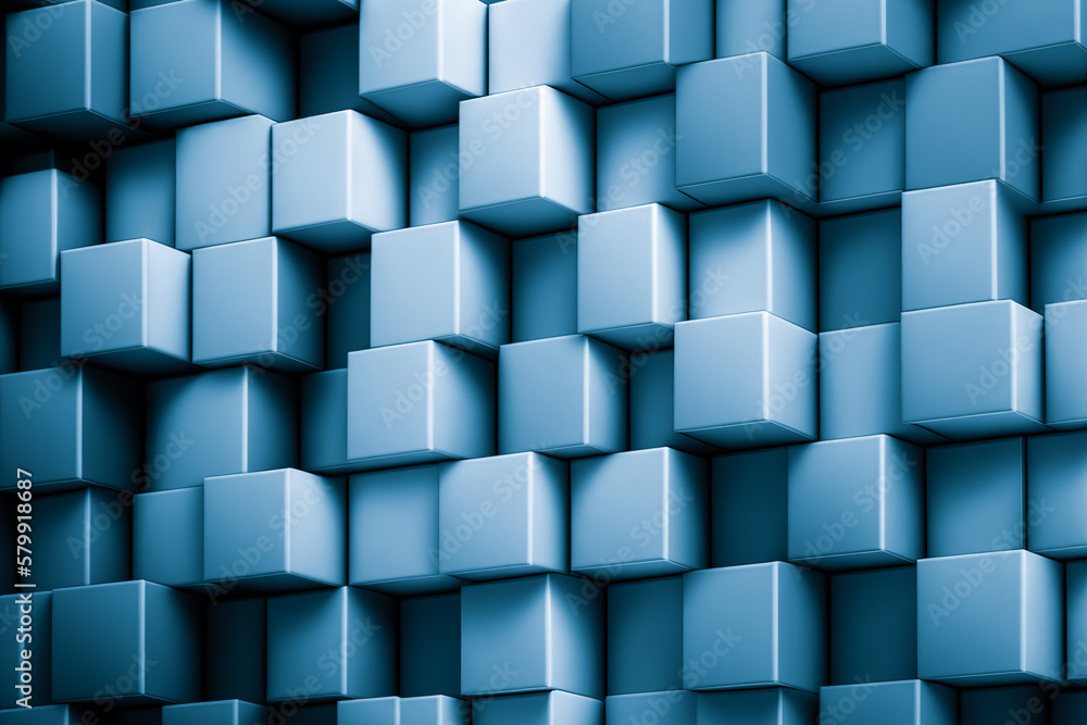 Poster abstract background of cube blocks wall stacking blue design for cubic wallpaper background . admira