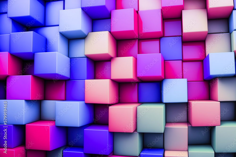 Poster abstract background of cube blocks wall stacking design neon pastel color for cubic wallpaper backgr