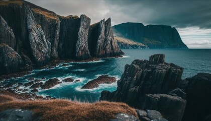 Rocky cliffs overlooking the sea unsplash  Generative AI