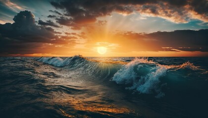 Sunrise over the ocean unsplash  Generative AI