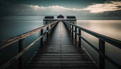 Fototapeta premium A pier stretching out over calm waters unsplash pier at night Generative AI