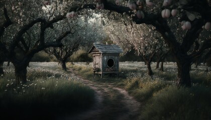 Life down by the orchard unsplash house in the woods  Generative AI