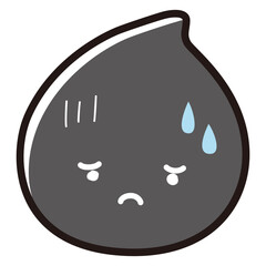 困った顔の黒色のしずくのイラスト（汚れなど）キャラクター