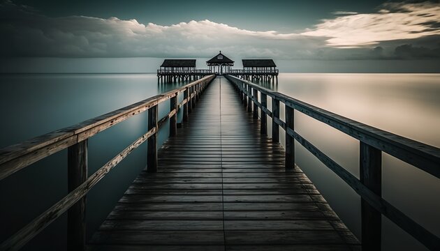 A pier stretching out over calm waters unsplash pier at night  Generative AI