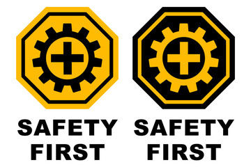 safety first hexagonal logo design printable signage for safely workers at construction banner