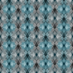 Seamless textured geometric pattern. Black, blue ornament on a gray background. - 579920235