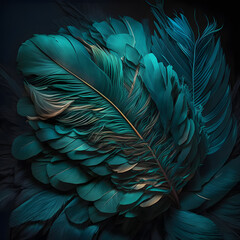 Green feathers against a black background
