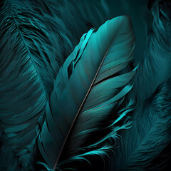 Green feathers against a black background