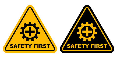 safety first yellow triangle logo design printable signage for safely workplace construction banner poster