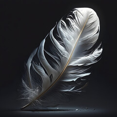 A white feather against a black background