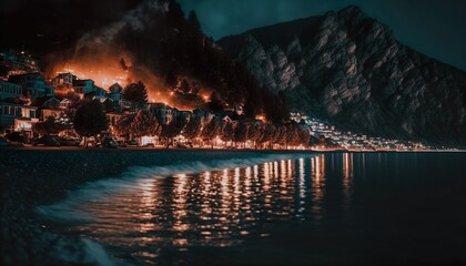A seaside town at night unsplash lake at night  Generative AI