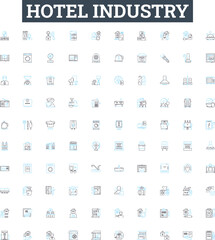 Fototapeta na wymiar Hotel industry vector line icons set. Hotel, Industry, Accommodation, Rooms, Rates, Reservation, Booking illustration outline concept symbols and signs