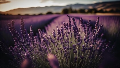 A field of lavender in bloom unsplash lavender field at sunset  Generative AI