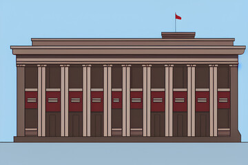 Bank or Courthouse With Building Columns Simple Illustration Against Clear Blue Sky created with generative ai technology