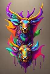 Cute colorful deer head spalsh generative ai