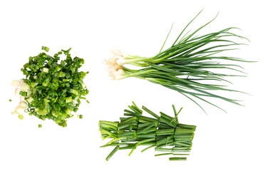 Set of green onions isolated on white, transparent, png  - obrazy, fototapety, plakaty