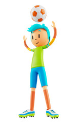3d boy cartoon character in action. 3d illustrator. sport activity. exercise fitness pose. workout training lifestyle. man player. technology VR connection. gym outdoor. cyberspace object concept.