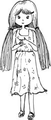 Cute girl long hair hand drawn styles