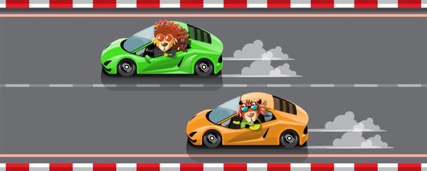 In game competition continue player used high speed car for win in racing game. competition e-sport car racing.