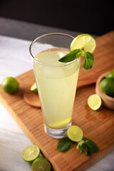 Homemade lemonade with organic lemons and mint, a popular refreshing drink in many countries. in Mexico it is part of their traditional Aguas Frescas, where it is called Agua de Limon.