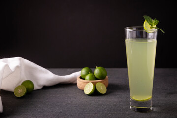 Homemade lemonade with organic lemons and mint, a popular refreshing drink in many countries. in Mexico it is part of their traditional Aguas Frescas, where it is called Agua de Limon.