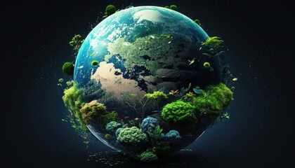 植物の生い茂る地球　イメージイラスト　generative AI　