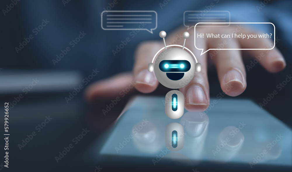 Poster digital chatbot, chat gpt, robot application, conversation assistant, ai artificial intelligence con