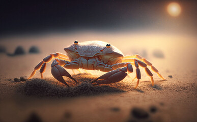 Fototapeta na wymiar crab on the sea beach, sunny day, generative ai
