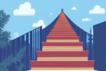 Stairway To Heaven Blue Cloudy Sky Illustration Vector Style, created with generative ai technology