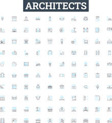 Architects vector line icons set. Design, Creativity, Vision, Blueprint, Structure, Planning, Detail-oriented illustration outline concept symbols and signs