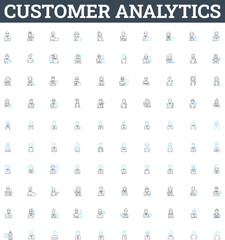 Customer analytics vector line icons set. Customer, Analytics, Segmentation, Profiling, Analysis, Trends, Retention illustration outline concept symbols and signs