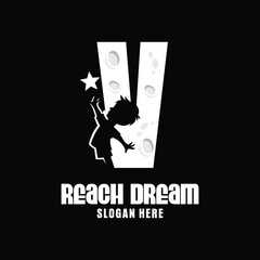 Letter V Reach Dream Logo Design Template Inspiration, Vector Illustration.